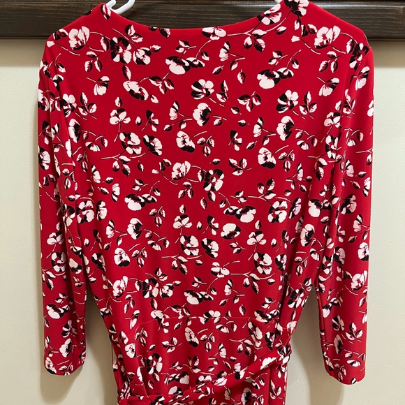 Lauren Ralph Lauren Red Floral Faux Wrap Jersey Dress Size 12 - Picture 8 of 15